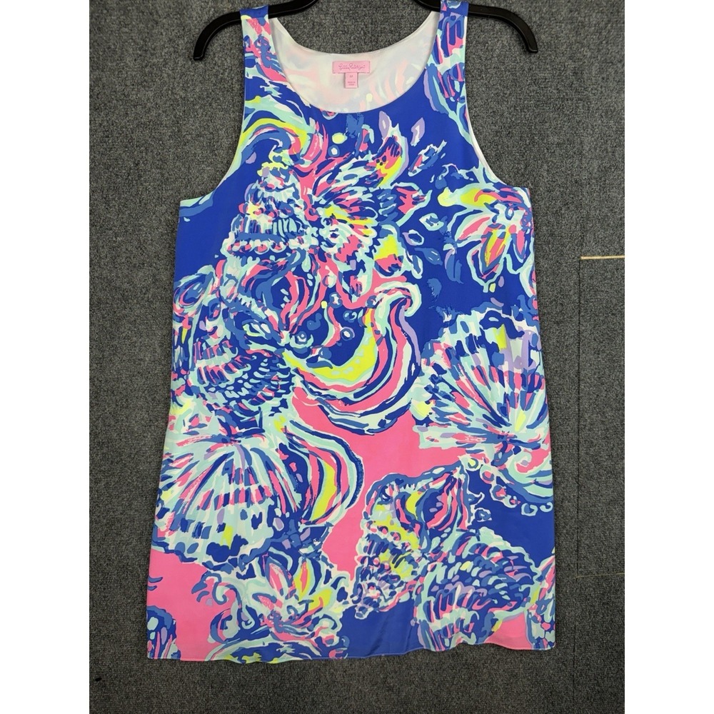 Lilly Pulitzer Jackie Silk Shift Dress L Coastal Retreat Tropical Geometric